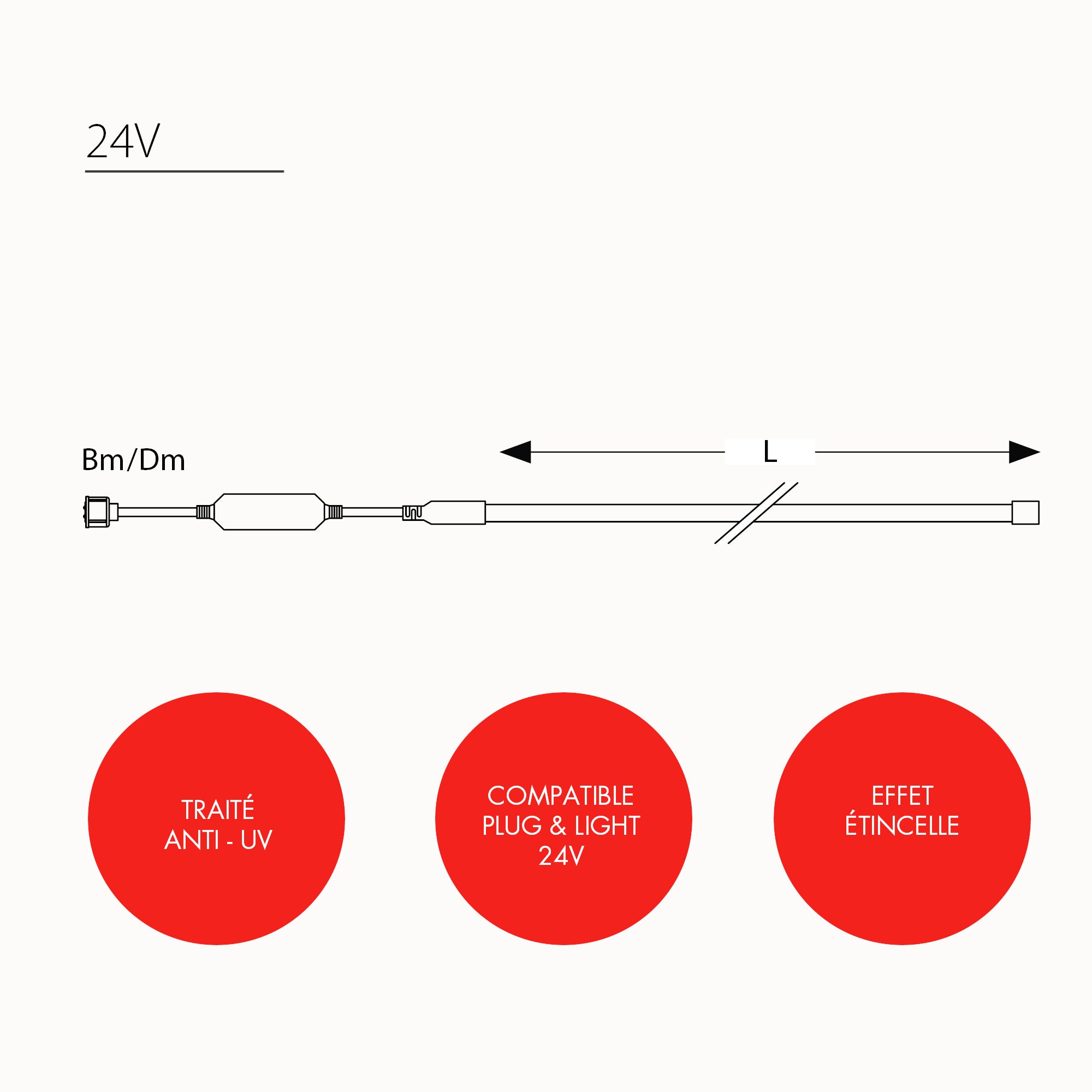 Cordon lumineux filant et crépitant L2m - 24V
